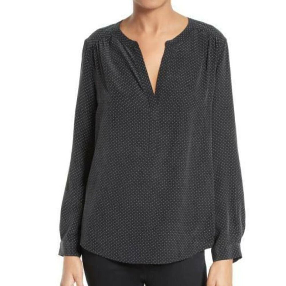 Joie Carita Silk Blouse XXS Black Polka Dot V-Neck Top Womens